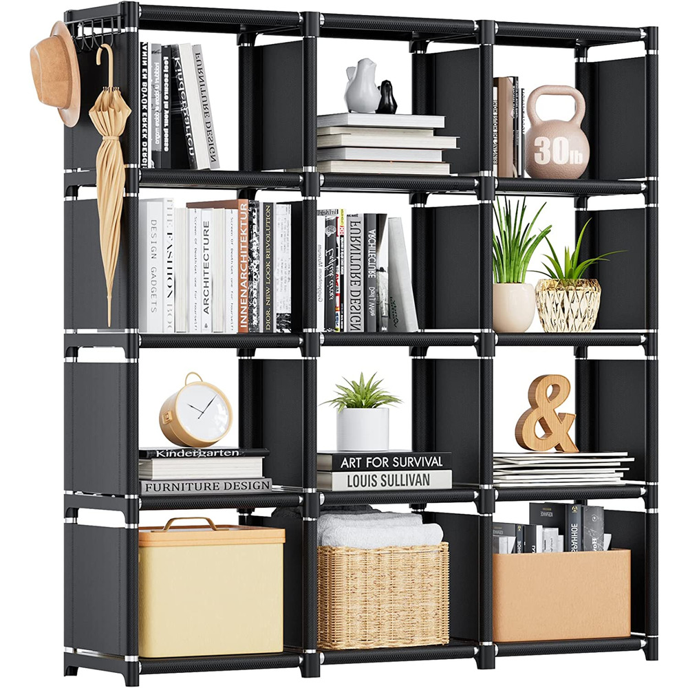 Book Shelf, 12 Cube Storage Organizer, DIY Bookcase, Metal Cube Bookshelf,Tall B